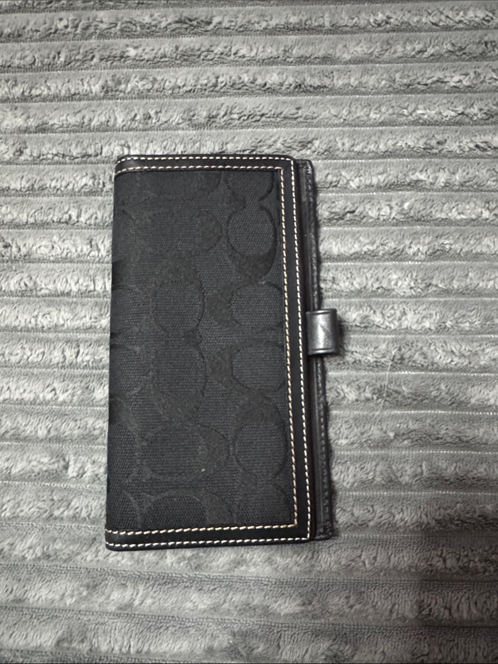 Coach Black Signature Canvas Phone Wallet Case with Contrast Stitching